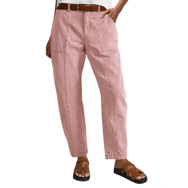 💝Last Day Promotion⚡- Solid Mid-Rise Baby Barrel Pants, High Stretch, Deep Pockets-6