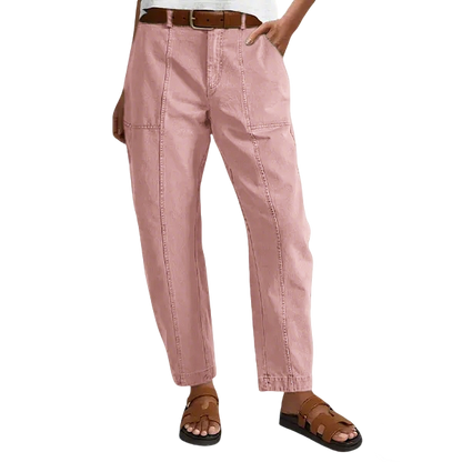 💝Last Day Promotion⚡- Solid Mid-Rise Baby Barrel Pants, High Stretch, Deep Pockets-6