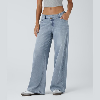 💝 Last Day Deal⏰ Flex Low-Rise Asymmetric Baggy Wide-Leg Washed Jeans with Zipper Pockets