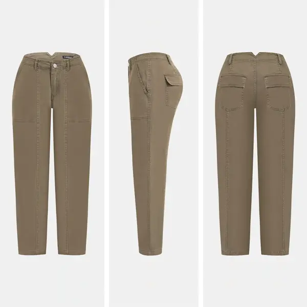 💝Last Day Promotion⚡- Solid Mid-Rise Baby Barrel Pants, High Stretch, Deep Pockets-6