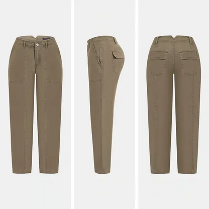 💝Last Day Promotion⚡- Solid Mid-Rise Baby Barrel Pants, High Stretch, Deep Pockets-6