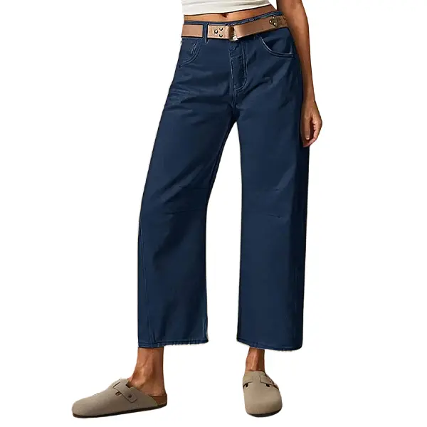 💝Last Day Promotion⚡- Solid Stitch Detail Mid Waist Crop Baby Barrel Pants