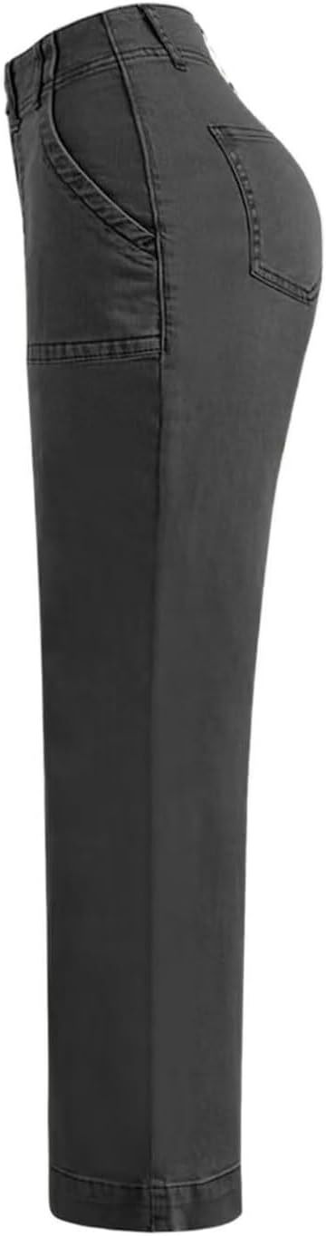 Double Button Mid Waist Straight Leg Pants