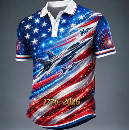 4th of July 2026 250th Men's American US Flag Polo Shirts Short Sleeve Polo Shirts 