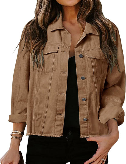 🔥Last day promotion⏰—Womens Washed Crop Denim Jacket With Pockets