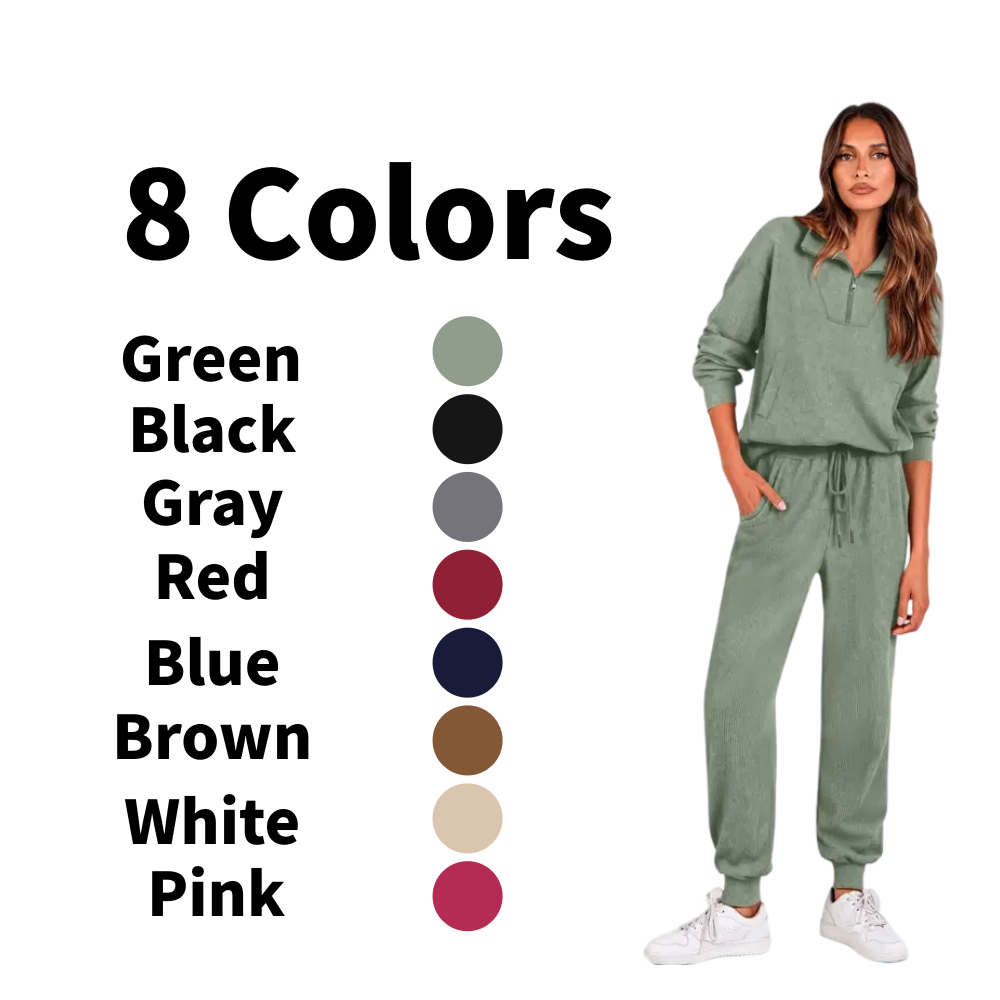 Women's 2-Piece Half-Zip Sweatshirt & Jogger Set – Soft, Relaxed Fit