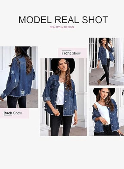 🔥Last day promotion⏰—Womens Washed Crop Denim Jacket With Pockets