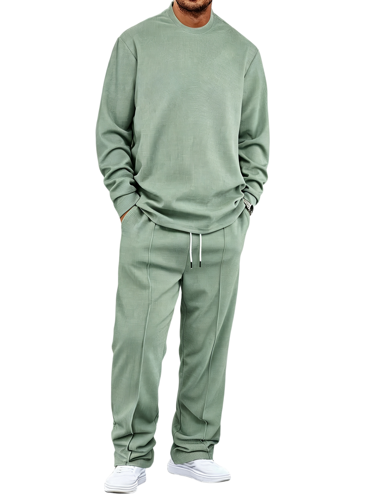 🔥Men'S Solid Color Waffle Casual 2pcs Set