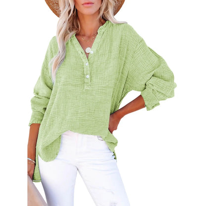 🔔Last Few Hours – Act Fast ! Womens Casual Button V Neck Long Sleeve Shirts Oversized Solid Blouses Tops