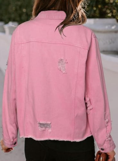 🔥Last day promotion⏰—Womens Washed Crop Denim Jacket With Pockets