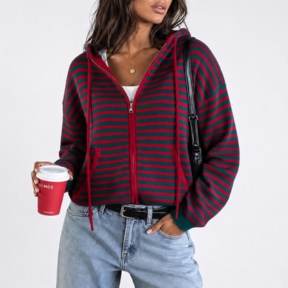 🔥Womens Striped Zip Up Hoodie Long Sleeve Cardigan Sweatshirts Oversized Crop Sweaters Jackets Y2K Fall Outfits🔥
