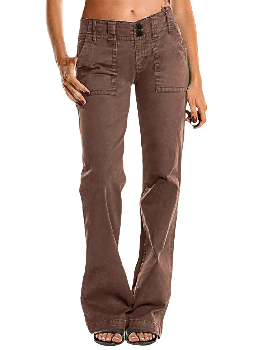 Double Button Mid Waist Straight Leg Pants