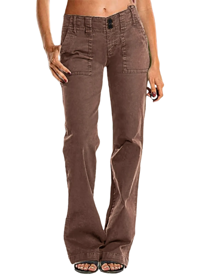 Double Button Mid Waist Straight Leg Pants