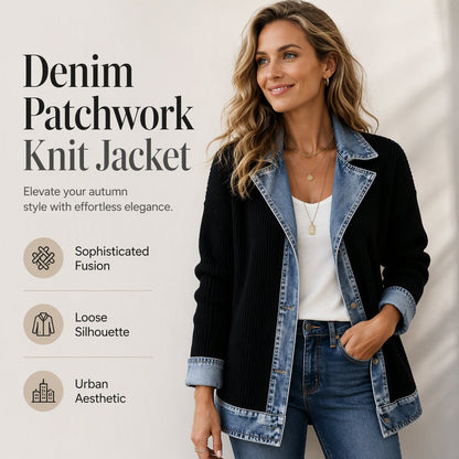 ⌛Limited-Time Offer - Women’s Elegant Denim Spliced Ribbed Knit Coat