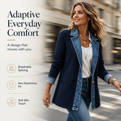 ⌛Limited-Time Offer - Women’s Elegant Denim Spliced Ribbed Knit Coat