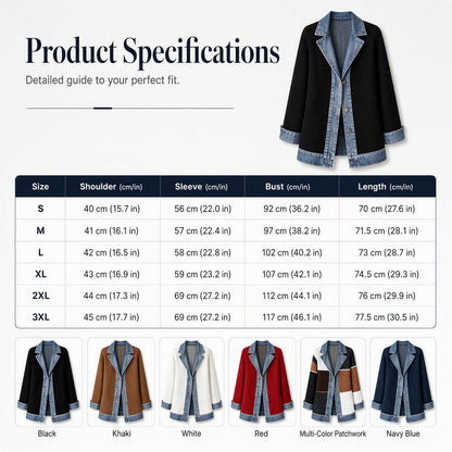 ⌛Limited-Time Offer - Women’s Elegant Denim Spliced Ribbed Knit Coat