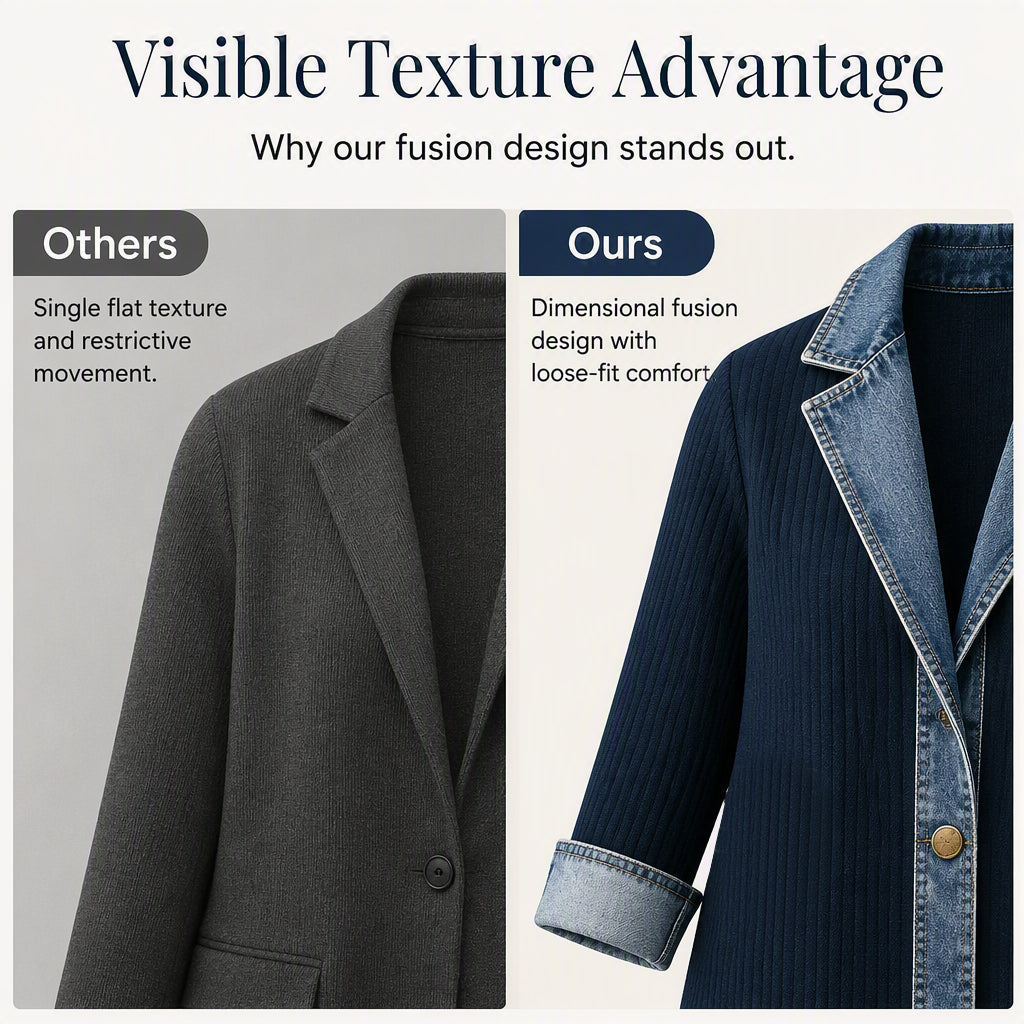 ⌛Limited-Time Offer - Women’s Elegant Denim Spliced Ribbed Knit Coat