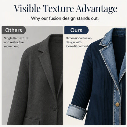 ⌛Limited-Time Offer - Women’s Elegant Denim Spliced Ribbed Knit Coat